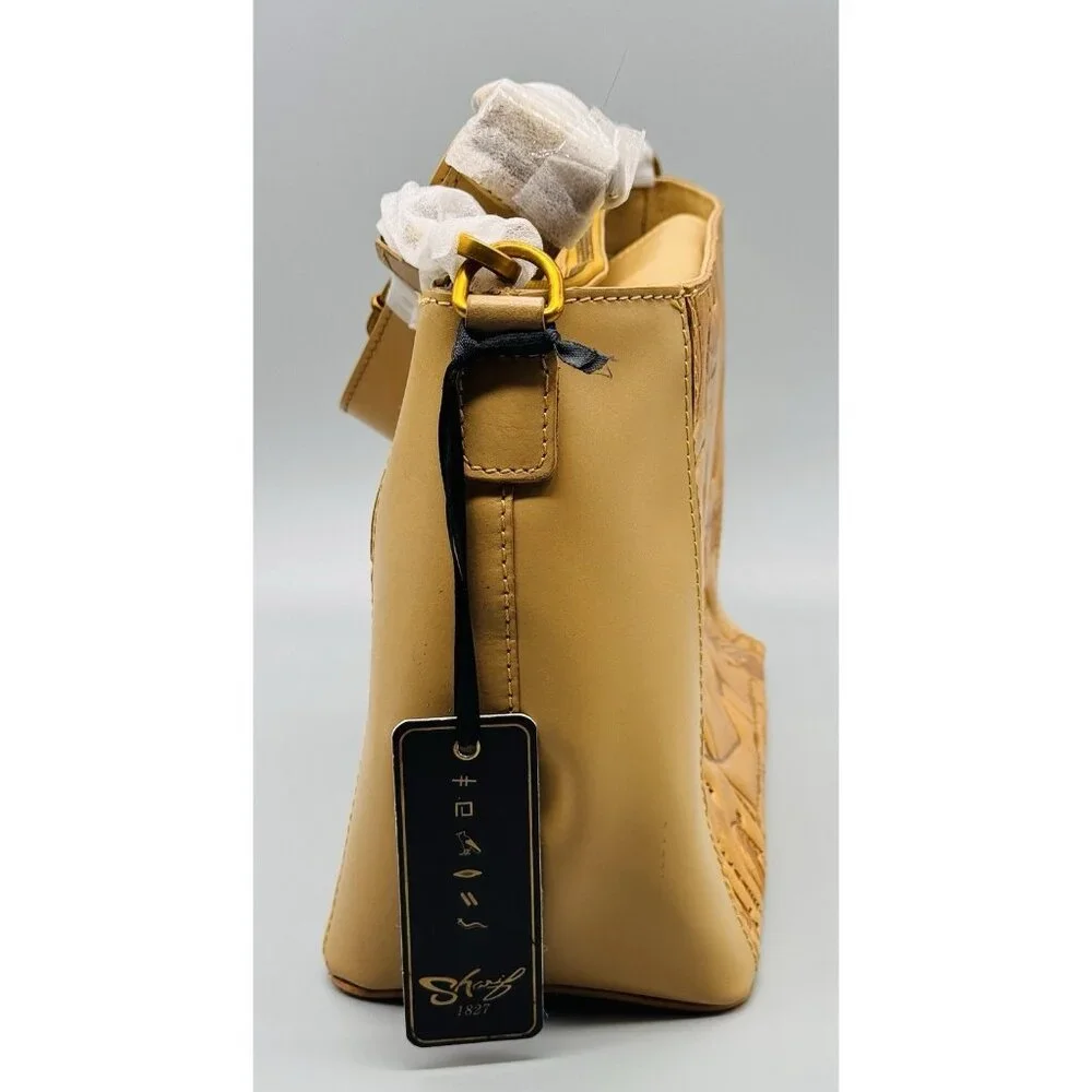 Sharif Hieroglyphic Embossed Leather Purse Satchel Removable Horus Keychain - Picture 3 of 13